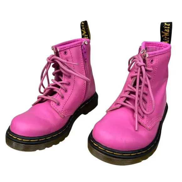 Dr. Martens Kids Pink Leather Lace Up Combat Boots Size US 9 - Picture 7 of 11